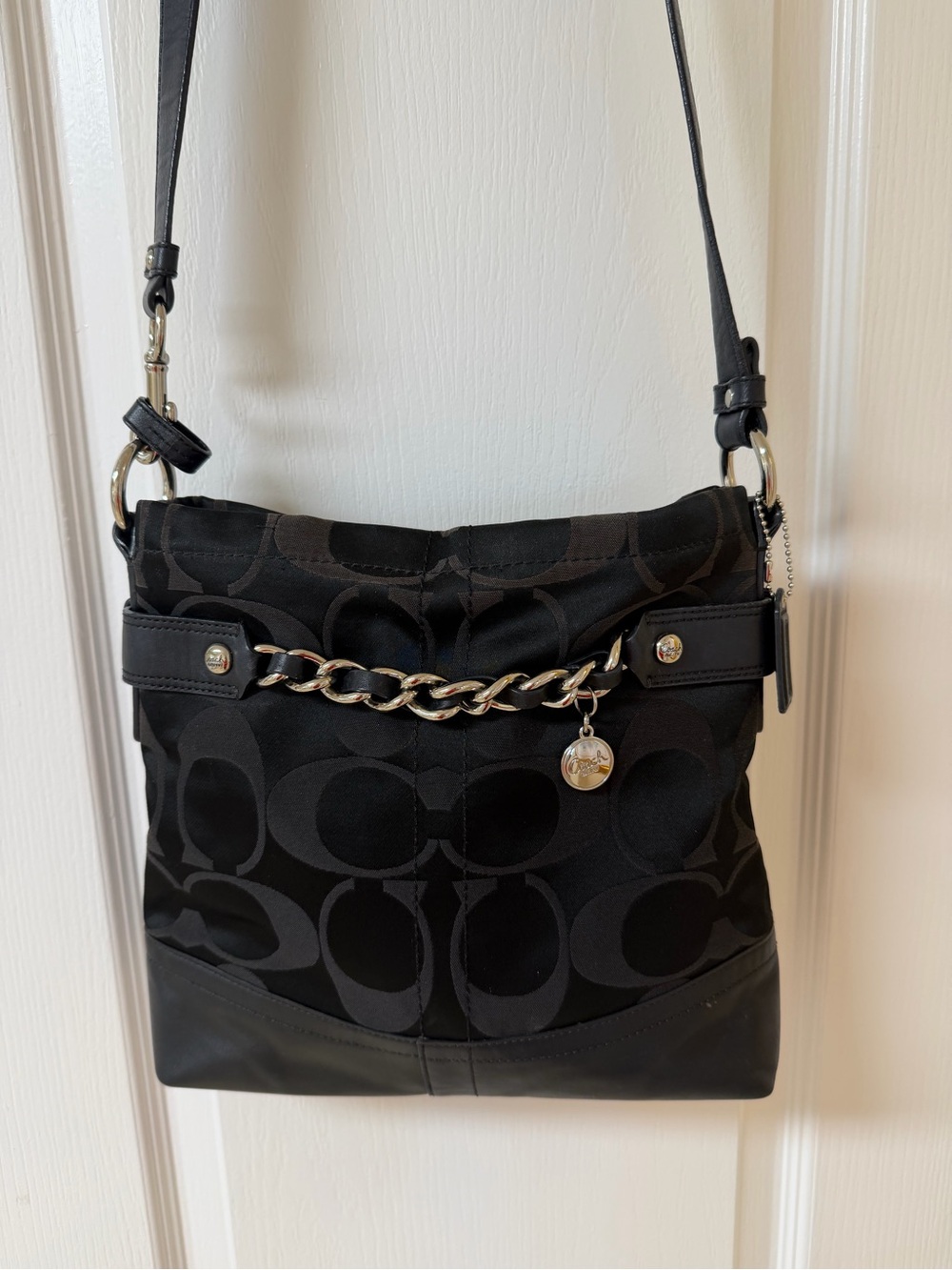 Coach Black Signature Chain-Trim Crossbody Bag